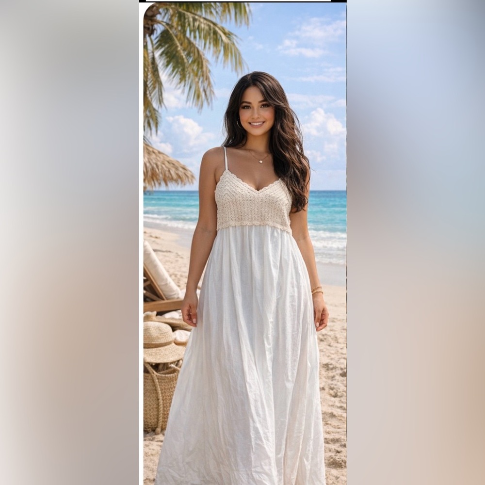 Chic Cream Maxi Dress with Crochet detail